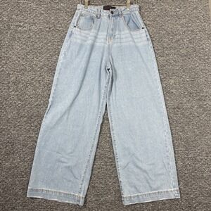 Love For Humanity Premium Denim Wide Leg Jeans 7/28 Blue High Waisted Distressed